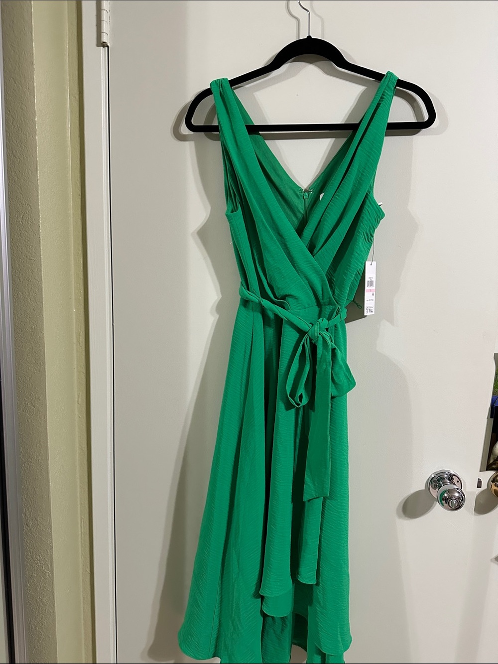DKNY Emerald Green Wrap Dress with Waist Tie